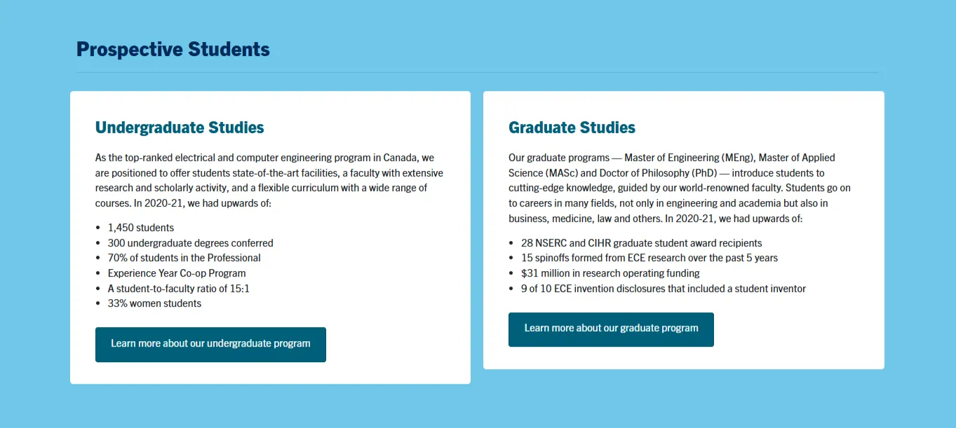 What ECE's Homepage Programs Section [Before]