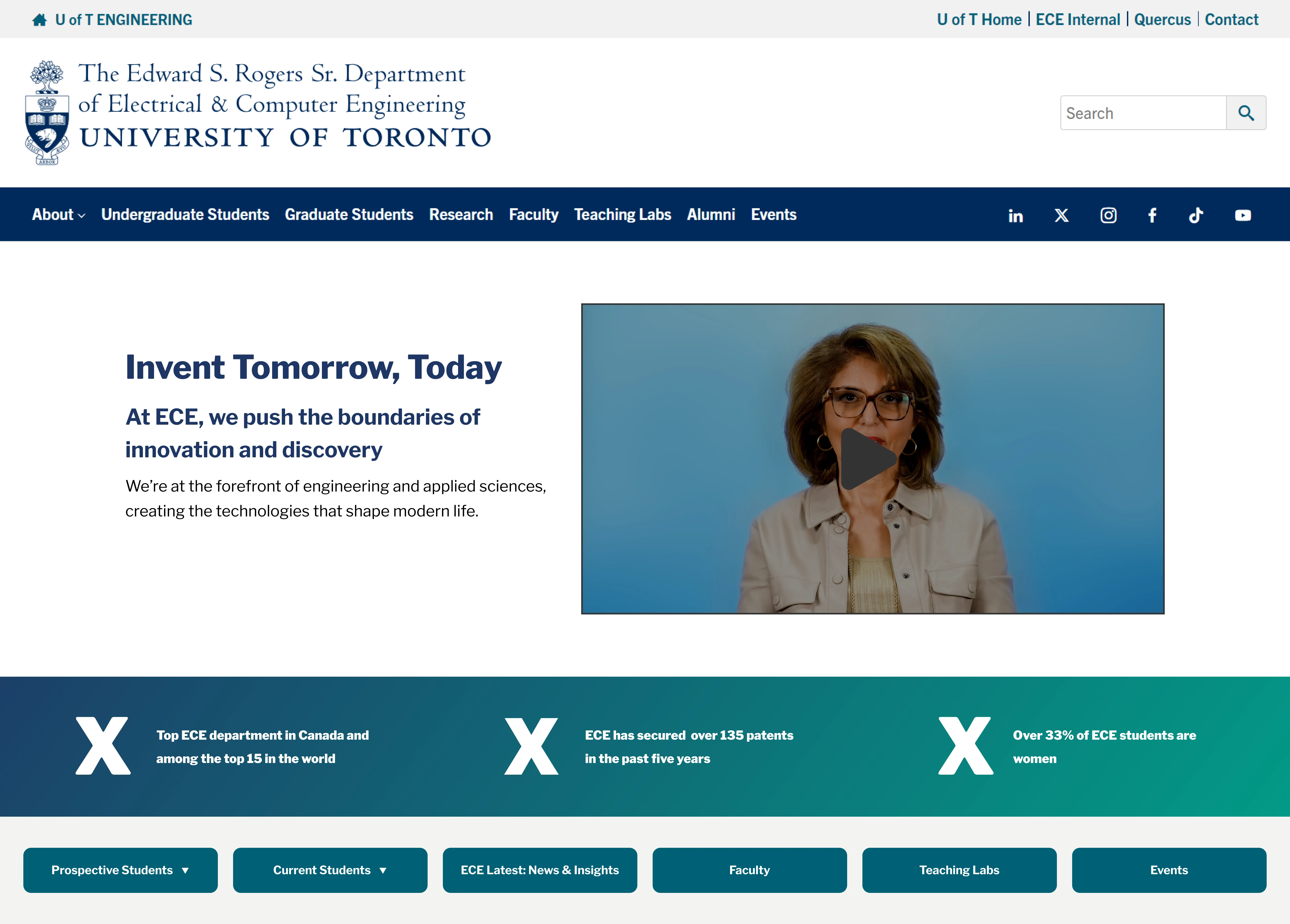 The rebuilt ECE homepage — modular sections, clear hierarchy, designed for prospective students