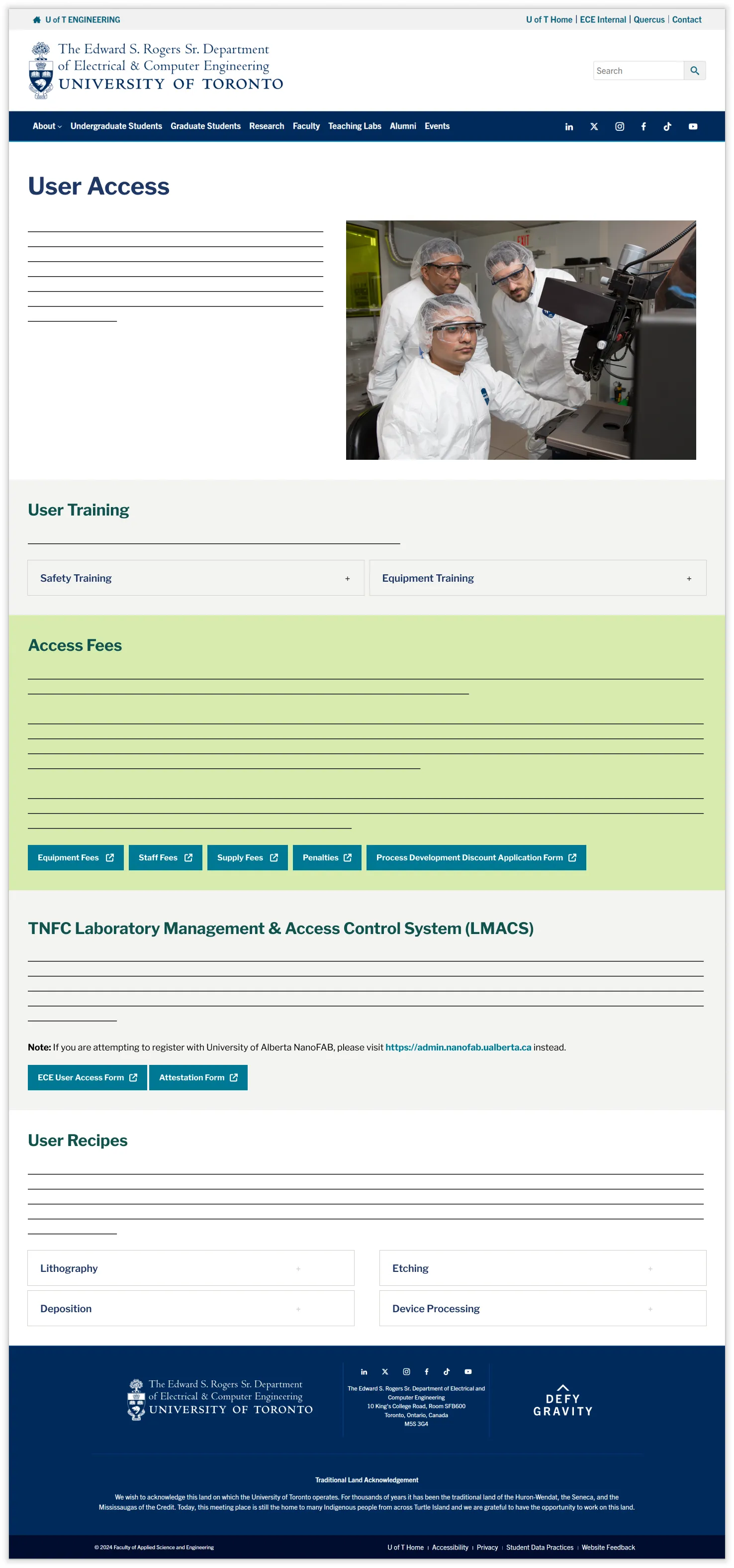 The Industry Opportunities page — two column card layout with departmental metrics for prospective students and industry partners