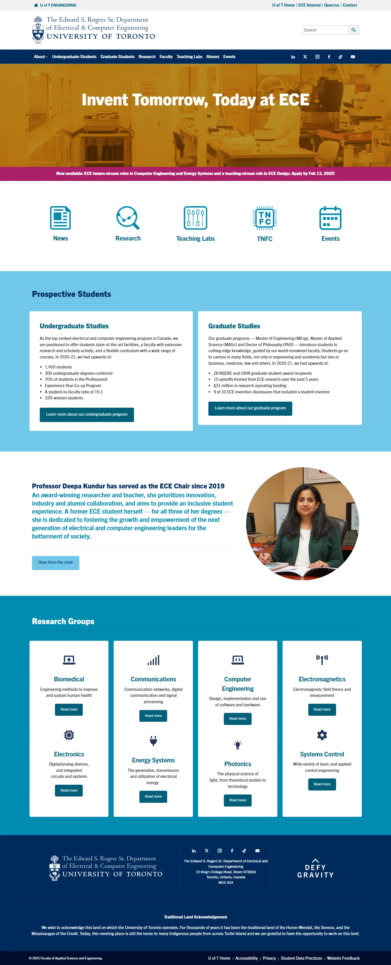 The ECE homepage before the rebuild — cluttered layout, no clear audience priority, competing content with no hierarchy