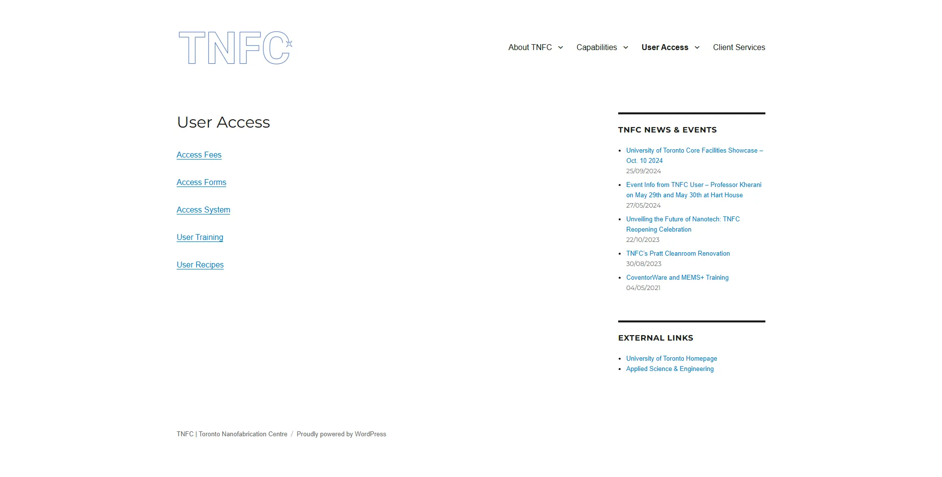 TNFC's User Access Page