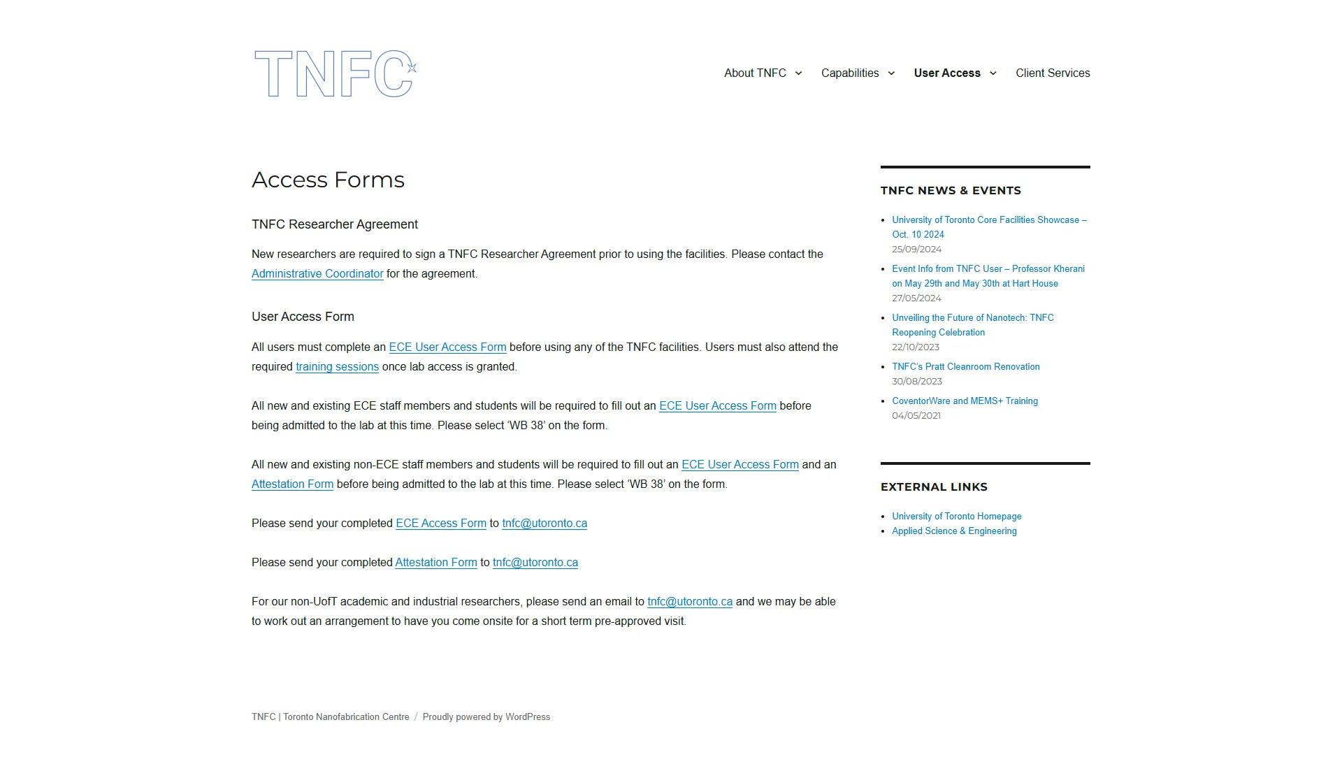 TNFC's Access Forms Page