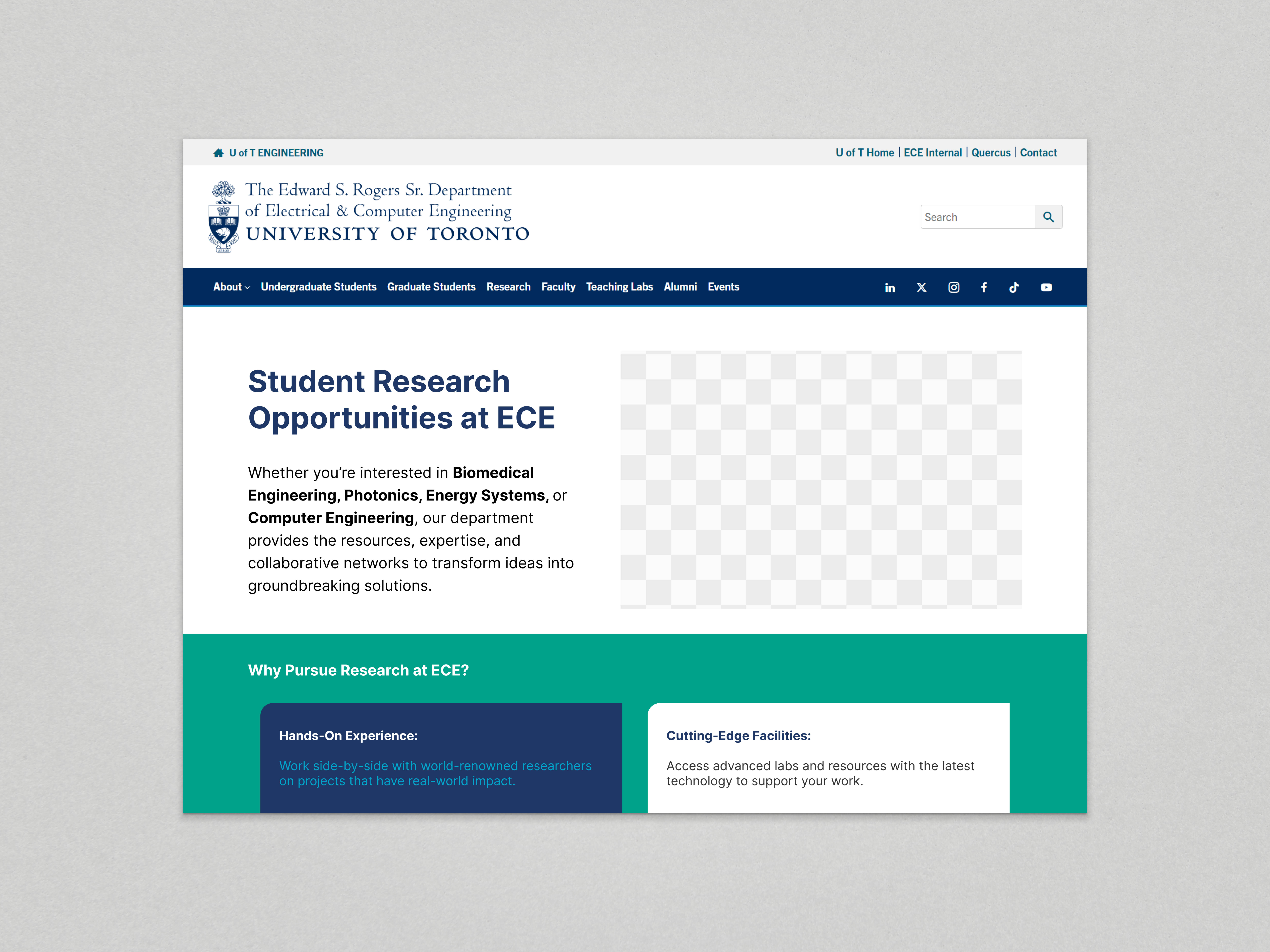 Student Research Opportunities page mockup